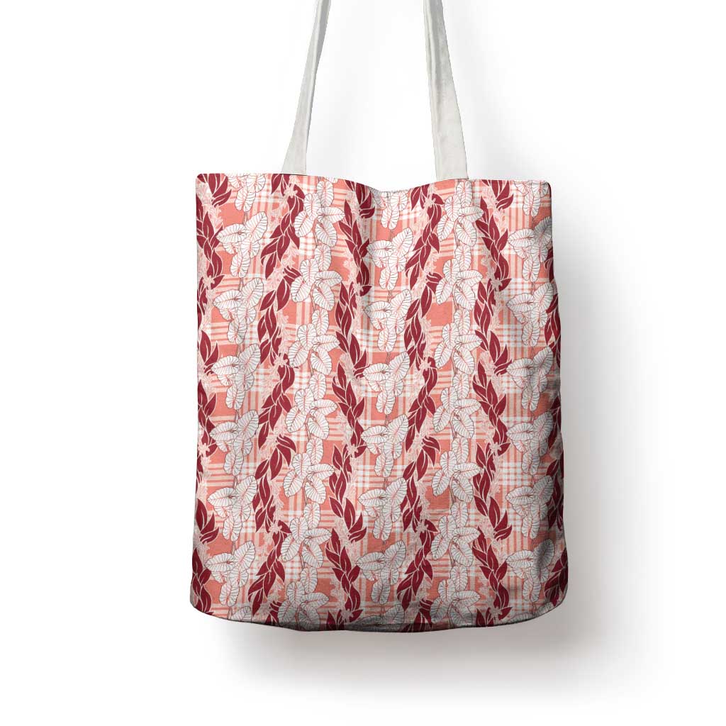 Hawaii Ti Leaf Maile Tuberose Lei Tote Bag With Hanalei Leaf Red LT05 - Polynesian Pride