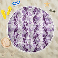 Hawaii Ti Leaf Maile Tuberose Lei Beach Blanket With Hanalei Leaf Purple LT05 One Size 150cm Purple - Polynesian Pride