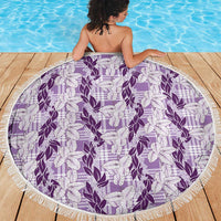 Hawaii Ti Leaf Maile Tuberose Lei Beach Blanket With Hanalei Leaf Purple LT05 - Polynesian Pride