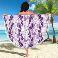 Hawaii Ti Leaf Maile Tuberose Lei Beach Blanket With Hanalei Leaf Purple LT05 - Polynesian Pride