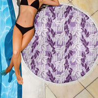 Hawaii Ti Leaf Maile Tuberose Lei Beach Blanket With Hanalei Leaf Purple LT05 - Polynesian Pride