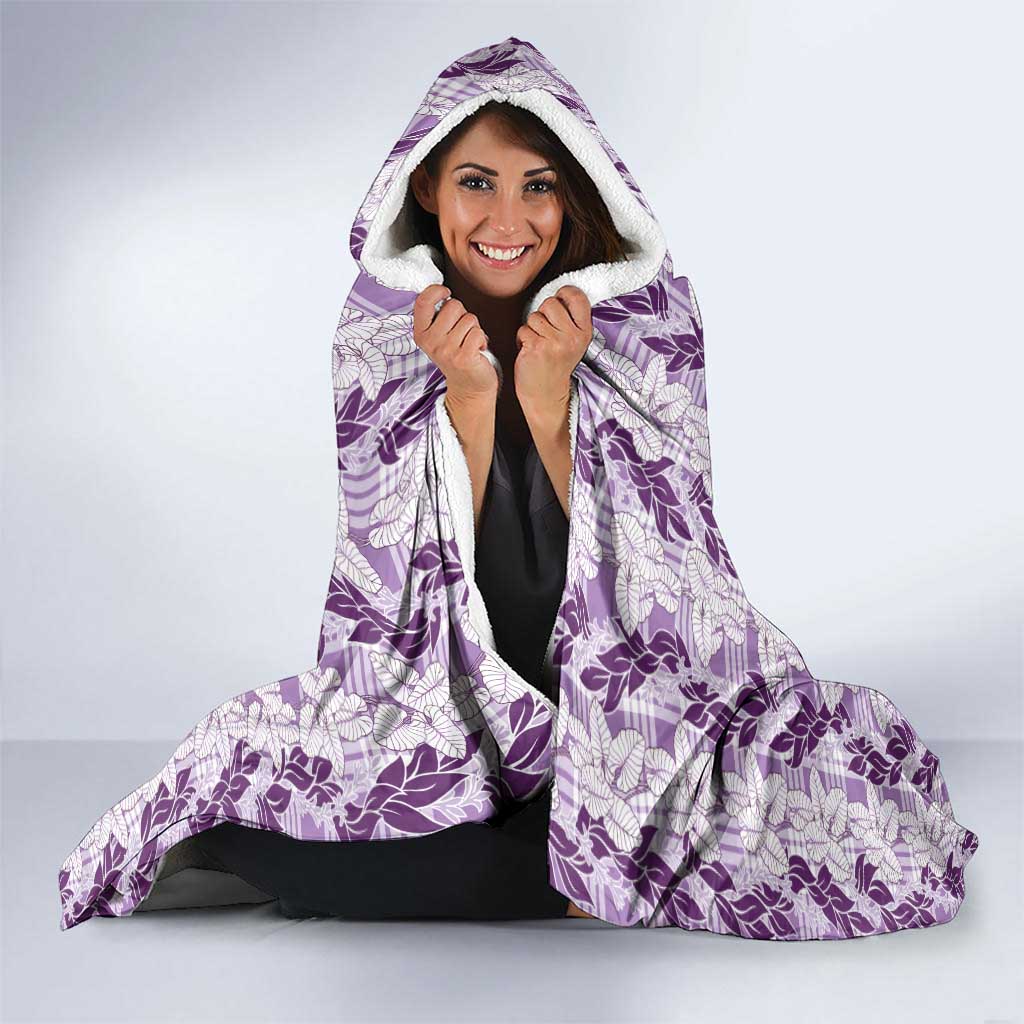 Hawaii Ti Leaf Maile Tuberose Lei Hooded Blanket With Hanalei Leaf Purple LT05 - Polynesian Pride