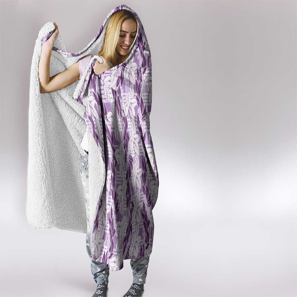 Hawaii Ti Leaf Maile Tuberose Lei Hooded Blanket With Hanalei Leaf Purple LT05 - Polynesian Pride