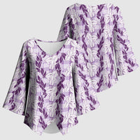 Hawaii Ti Leaf Maile Tuberose Lei Kimono Sleeve Blouse With Hanalei Leaf Purple LT05 - Polynesian Pride
