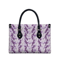 Hawaii Ti Leaf Maile Tuberose Lei Leather Bag With Hanalei Leaf Purple LT05 - Polynesian Pride