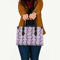 Hawaii Ti Leaf Maile Tuberose Lei Leather Bag With Hanalei Leaf Purple LT05 - Polynesian Pride