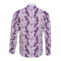 Hawaii Ti Leaf Maile Tuberose Lei Long Sleeve Button Shirt With Hanalei Leaf Purple LT05 - Polynesian Pride
