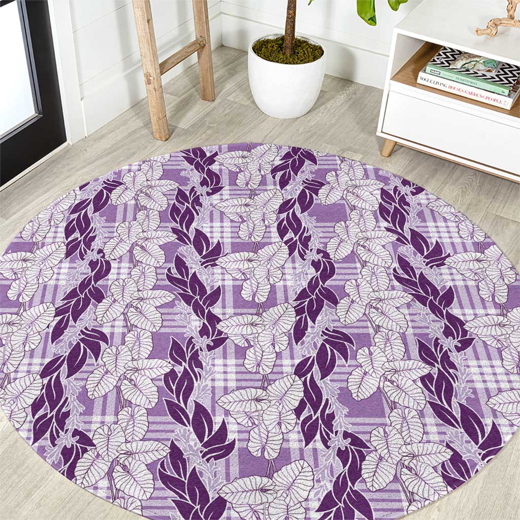 Hawaii Ti Leaf Maile Tuberose Lei Round Carpet With Hanalei Leaf Purple LT05 Purple - Polynesian Pride