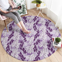 Hawaii Ti Leaf Maile Tuberose Lei Round Carpet With Hanalei Leaf Purple LT05 - Polynesian Pride