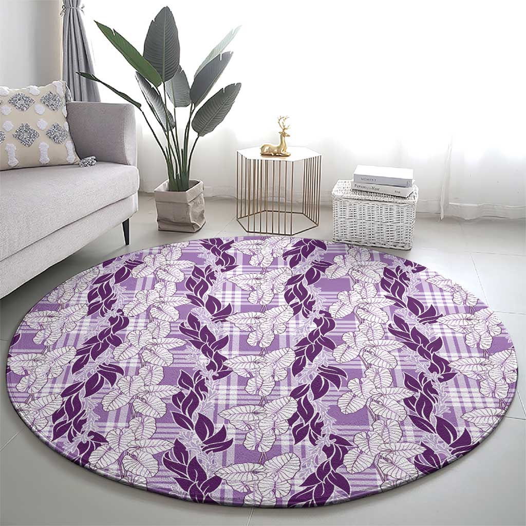 Hawaii Ti Leaf Maile Tuberose Lei Round Carpet With Hanalei Leaf Purple LT05 - Polynesian Pride