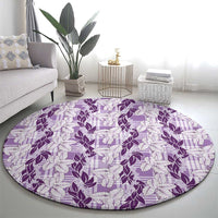 Hawaii Ti Leaf Maile Tuberose Lei Round Carpet With Hanalei Leaf Purple LT05 - Polynesian Pride