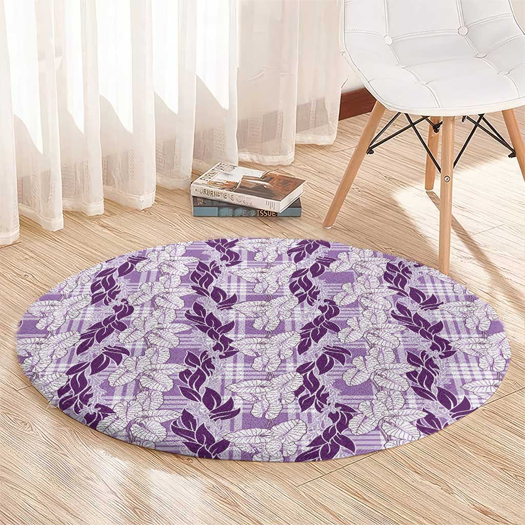 Hawaii Ti Leaf Maile Tuberose Lei Round Carpet With Hanalei Leaf Purple LT05 - Polynesian Pride
