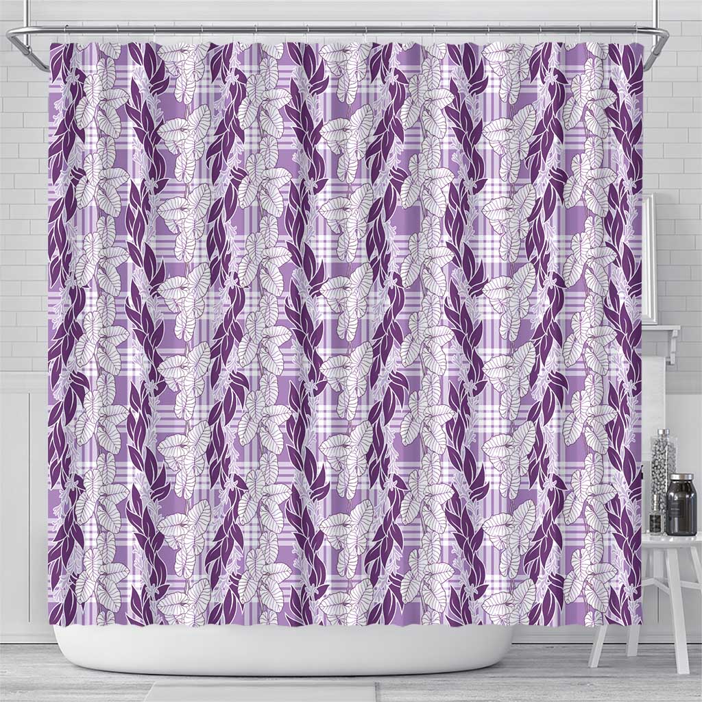 Hawaii Ti Leaf Maile Tuberose Lei Shower Curtain With Hanalei Leaf Purple LT05 - Polynesian Pride