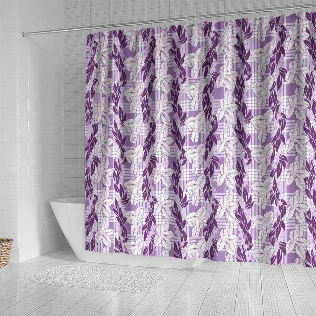 Hawaii Ti Leaf Maile Tuberose Lei Shower Curtain With Hanalei Leaf Purple LT05 - Polynesian Pride