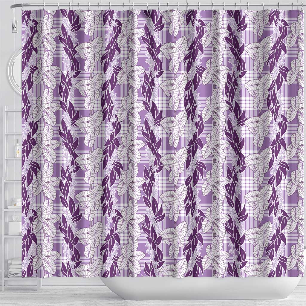 Hawaii Ti Leaf Maile Tuberose Lei Shower Curtain With Hanalei Leaf Purple LT05 - Polynesian Pride