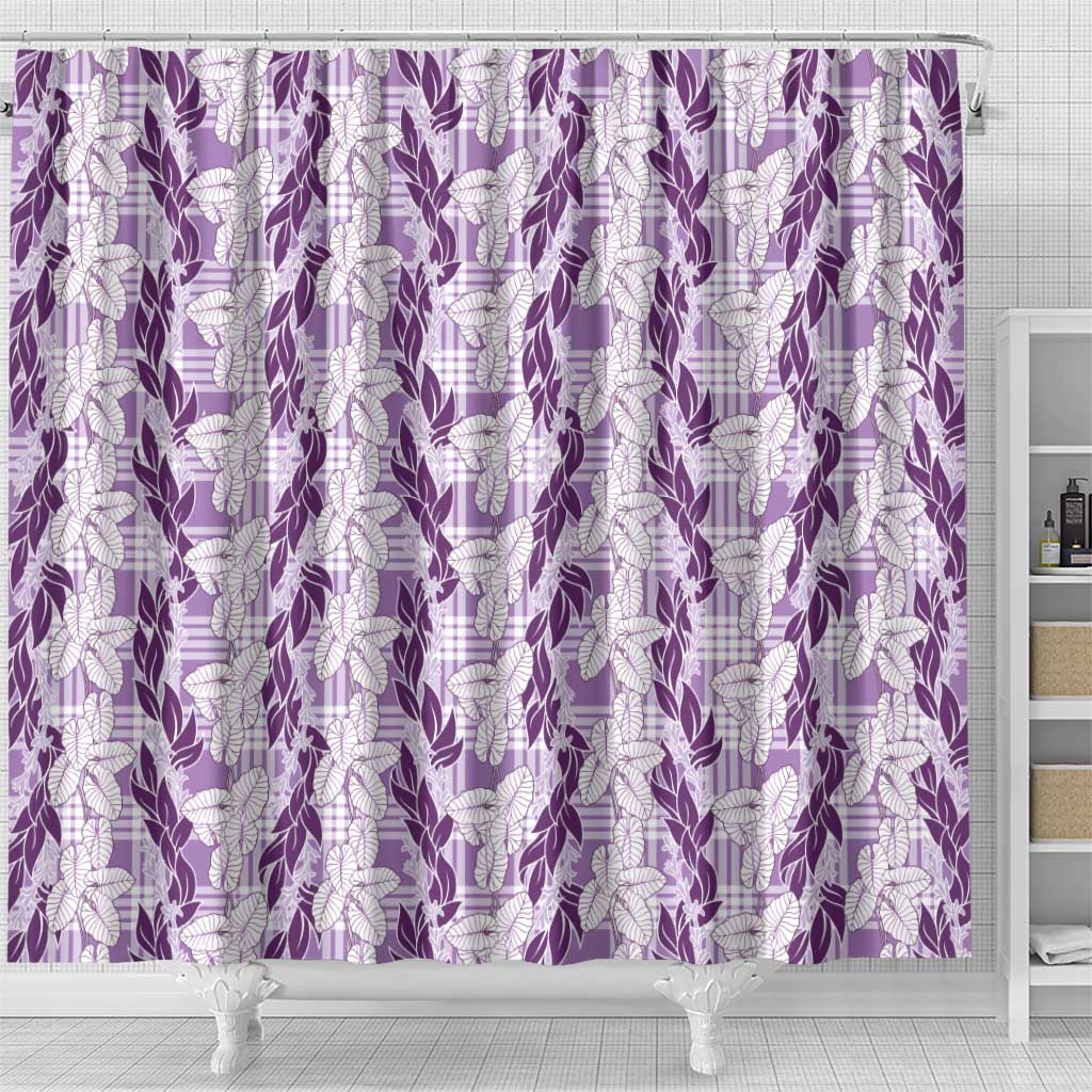 Hawaii Ti Leaf Maile Tuberose Lei Shower Curtain With Hanalei Leaf Purple LT05 - Polynesian Pride