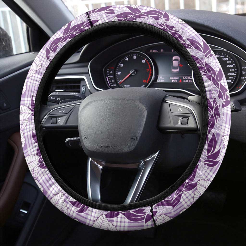 Hawaii Ti Leaf Maile Tuberose Lei Steering Wheel Cover With Hanalei Leaf Purple LT05 - Polynesian Pride
