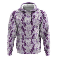 Hawaii Ti Leaf Maile Tuberose Lei Zip Hoodie With Hanalei Leaf Purple LT05 Pullover Hoodie Purple - Polynesian Pride