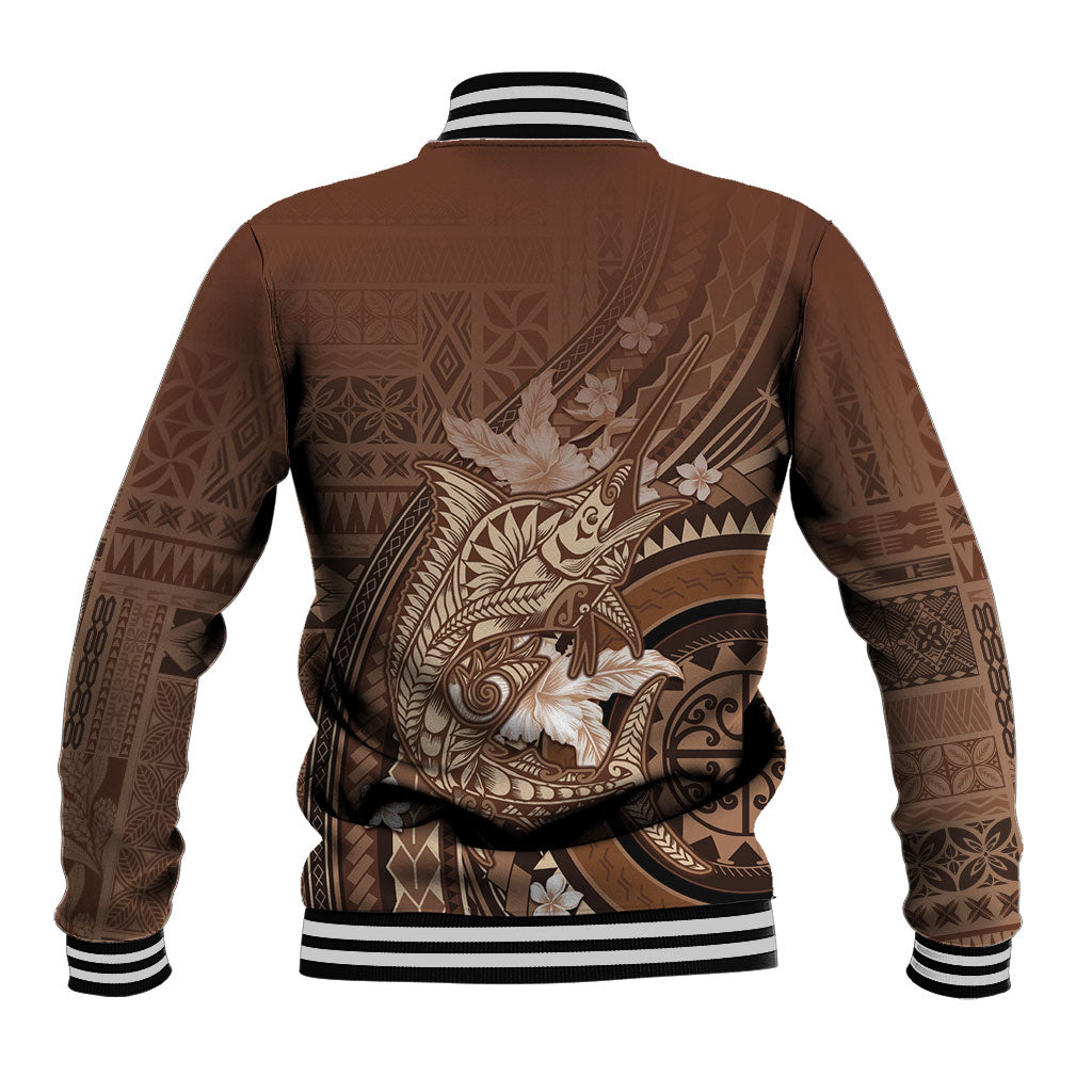 Samoa Tatau Marlin Baseball Jacket With Siapo Motifs Brown LT05 - Polynesian Pride