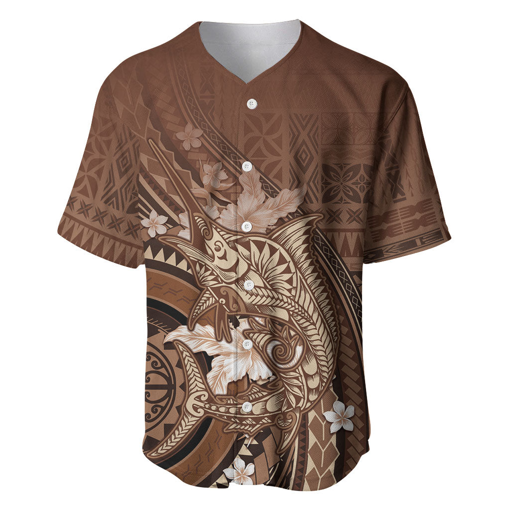 Samoa Tatau Marlin Baseball Jersey With Siapo Motifs Brown LT05 Brown - Polynesian Pride
