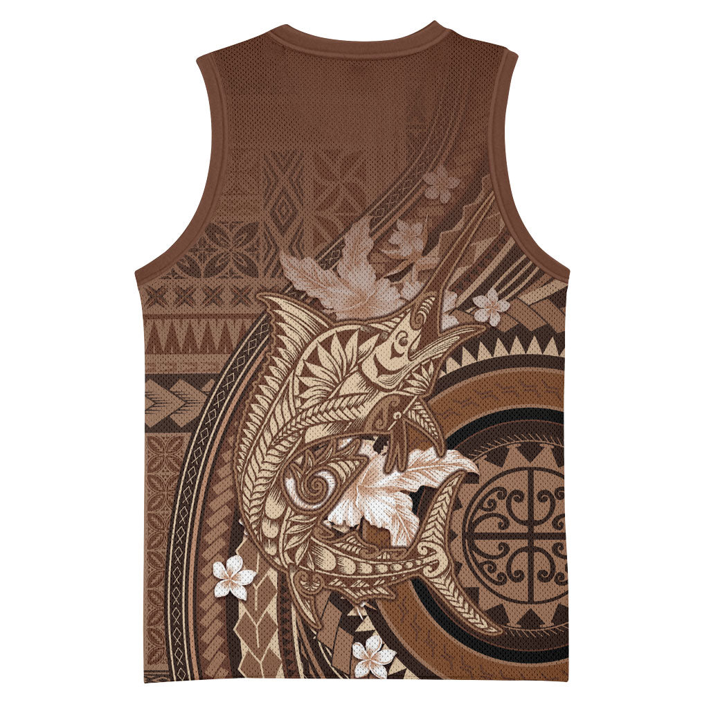Samoa Tatau Marlin Basketball Jersey With Siapo Motifs Brown LT05 - Polynesian Pride
