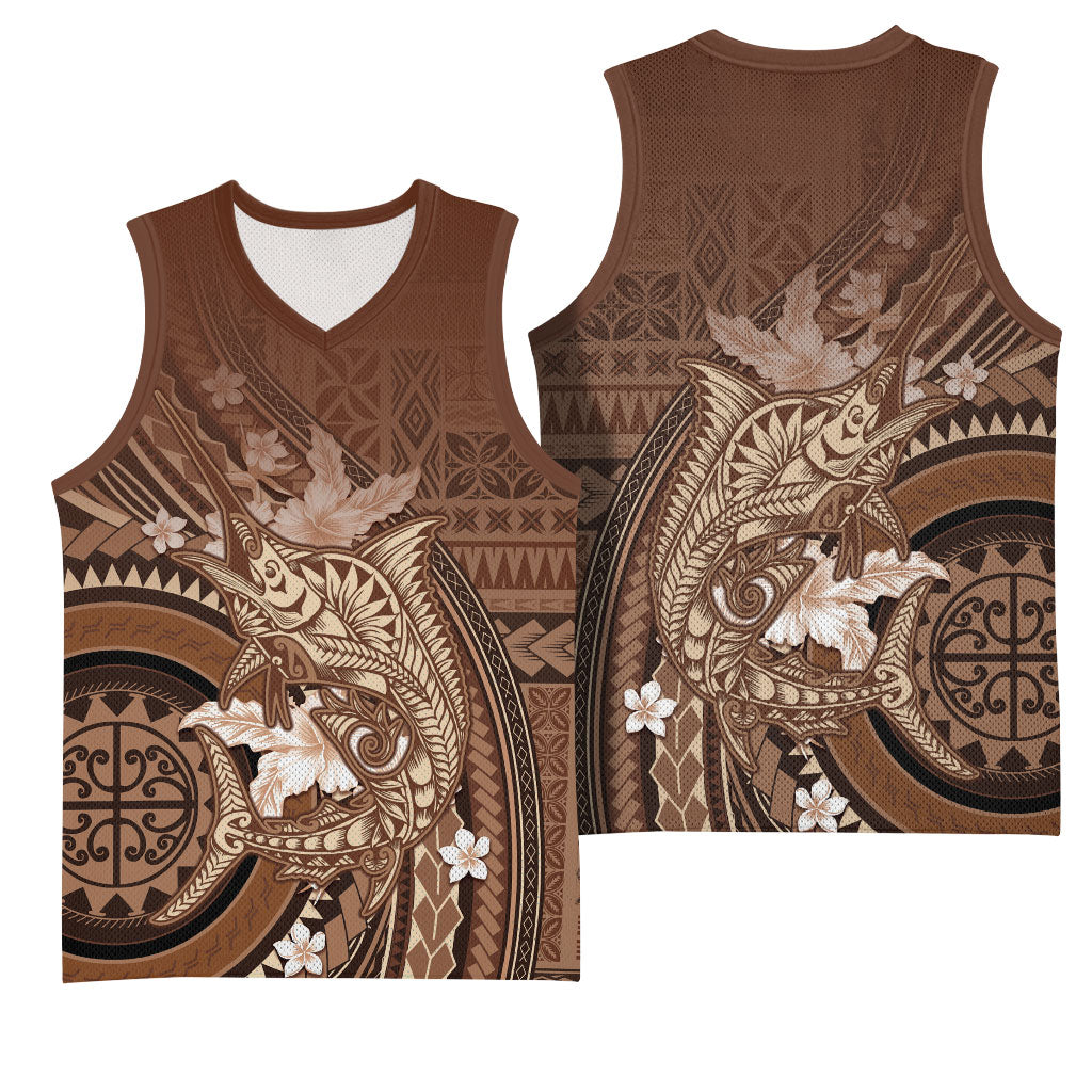 Samoa Tatau Marlin Basketball Jersey With Siapo Motifs Brown LT05 - Polynesian Pride