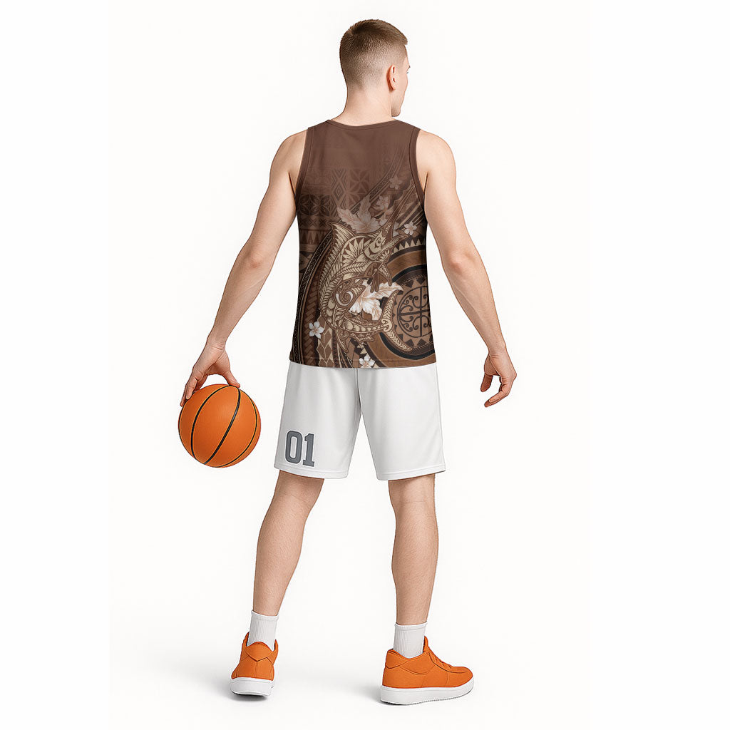 Samoa Tatau Marlin Basketball Jersey With Siapo Motifs Brown LT05 - Polynesian Pride