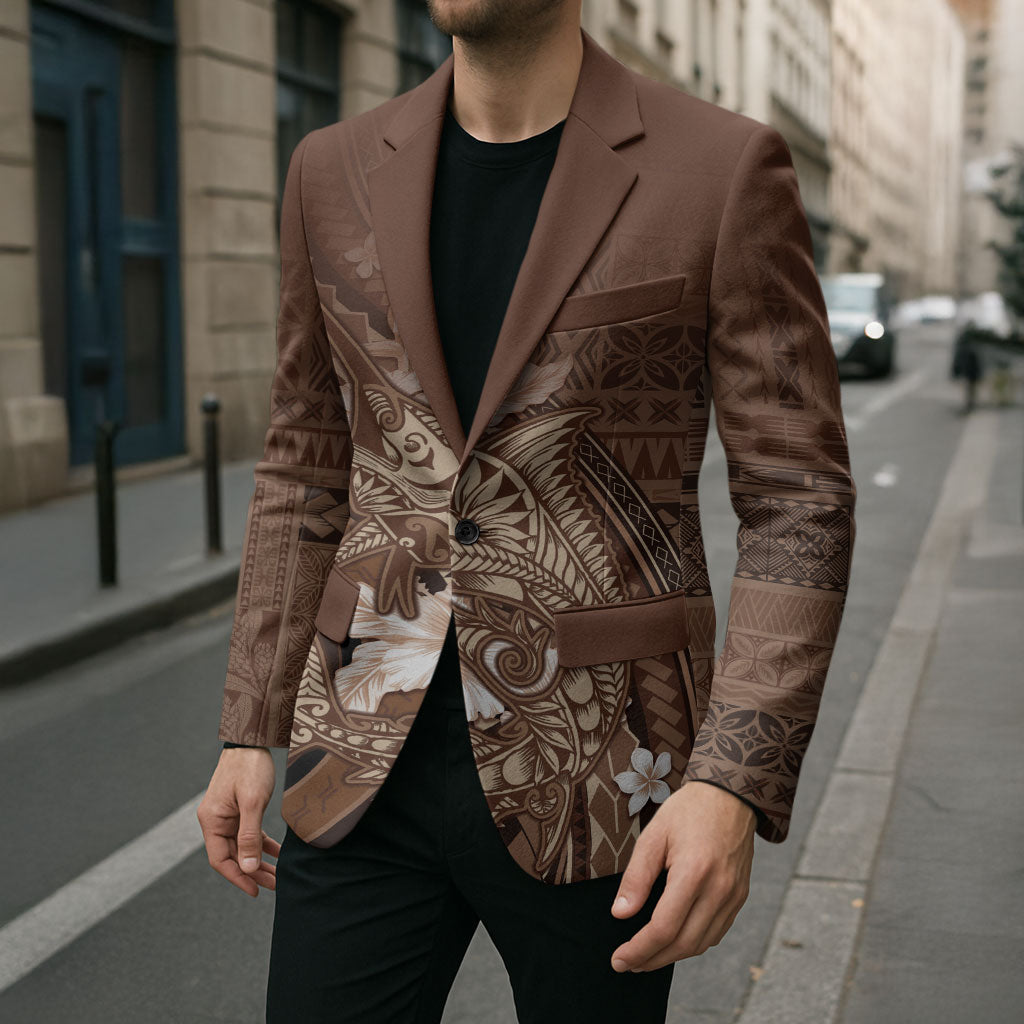 Samoa Tatau Marlin Blazer With Siapo Motifs Brown LT05 - Polynesian Pride