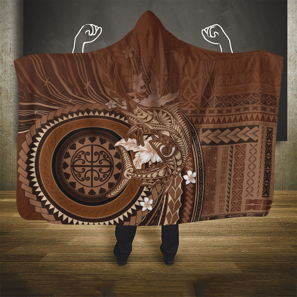 Samoa Tatau Marlin Hooded Blanket With Siapo Motifs Brown LT05 - Polynesian Pride