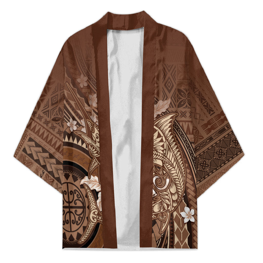 Samoa Tatau Marlin Kimono With Siapo Motifs Brown LT05 Unisex Brown - Polynesian Pride