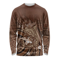 Samoa Tatau Marlin Long Sleeve Shirt With Siapo Motifs Brown LT05 Unisex Brown - Polynesian Pride