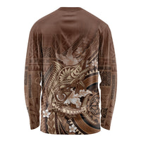 Samoa Tatau Marlin Long Sleeve Shirt With Siapo Motifs Brown LT05 - Polynesian Pride