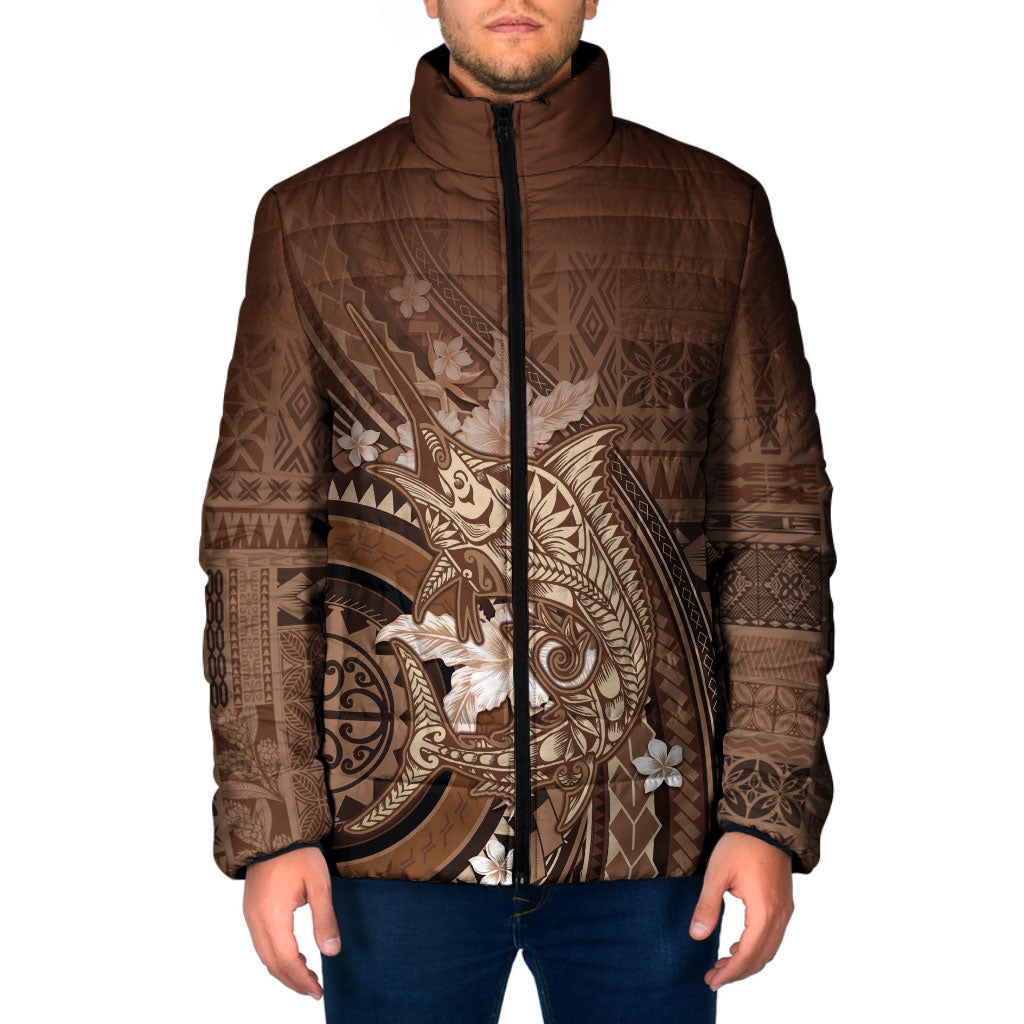 Samoa Tatau Marlin Padded Jacket With Siapo Motifs Brown LT05 Men Brown - Polynesian Pride