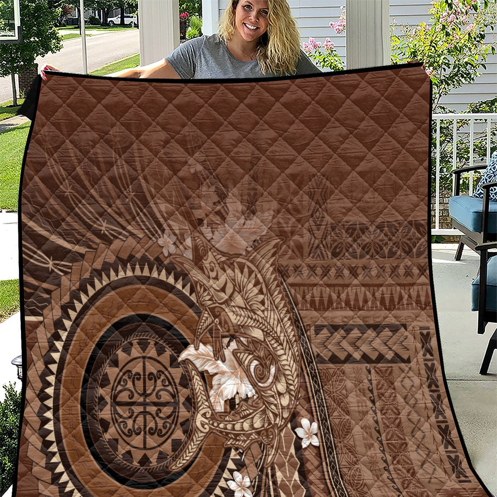 Samoa Tatau Marlin Quilt With Siapo Motifs Brown LT05 Brown - Polynesian Pride