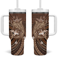 Samoa Tatau Marlin Tumbler With Handle With Siapo Motifs Brown LT05 One Size: 40 oz Brown - Polynesian Pride