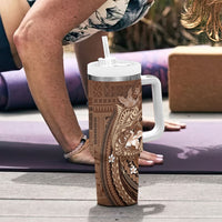 Samoa Tatau Marlin Tumbler With Handle With Siapo Motifs Brown LT05 - Polynesian Pride