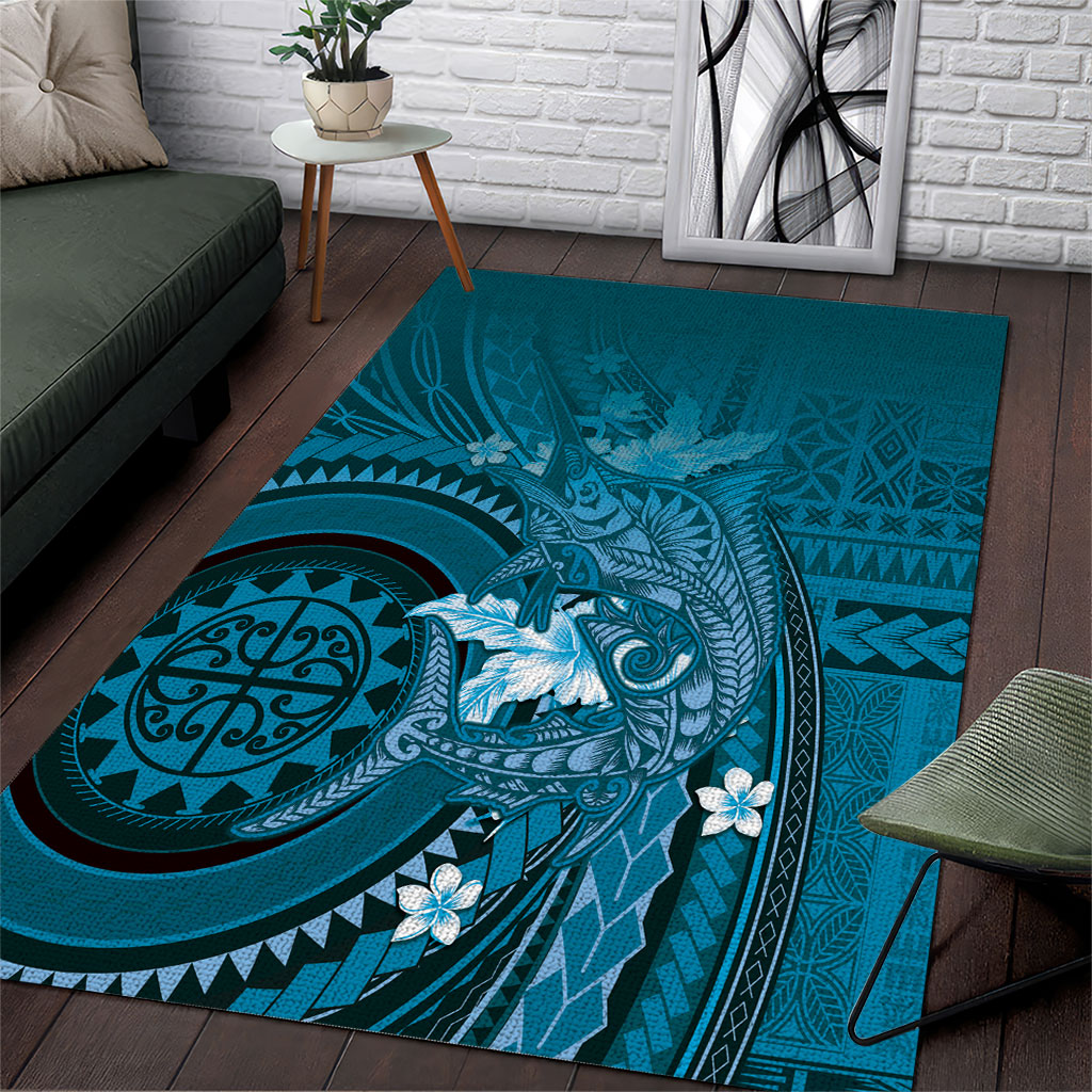 Samoa Tatau Marlin Area Rug With Siapo Motifs Teal LT05 Teal - Polynesian Pride