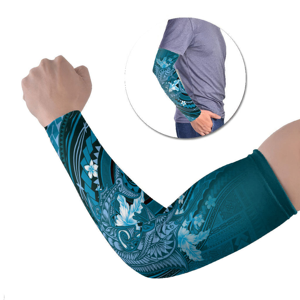 Samoa Tatau Marlin Arm Sleeves With Siapo Motifs Teal LT05 Set of 2 Teal - Polynesian Pride