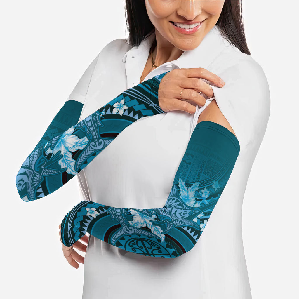 Samoa Tatau Marlin Arm Sleeves With Siapo Motifs Teal LT05 - Polynesian Pride
