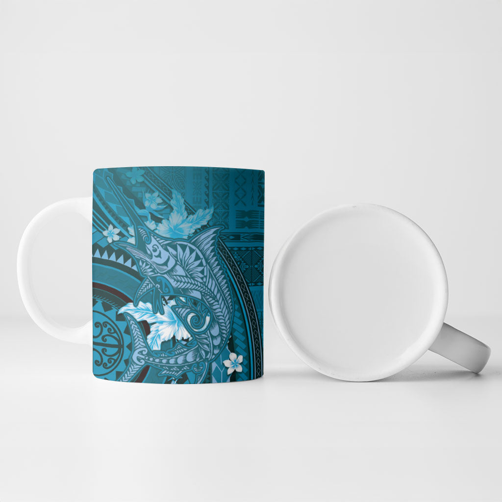 Samoa Tatau Marlin Ceramic Mug With Siapo Motifs Teal LT05 - Polynesian Pride