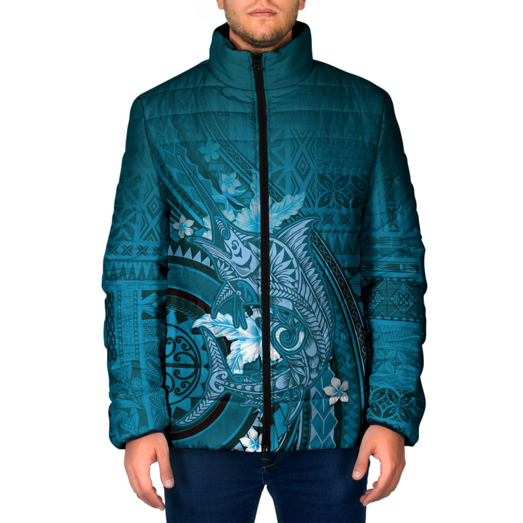 Samoa Tatau Marlin Padded Jacket With Siapo Motifs Teal LT05 Men Teal - Polynesian Pride
