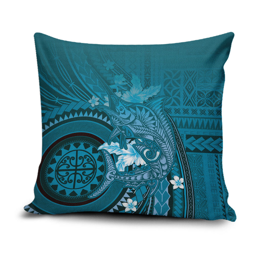 Samoa Tatau Marlin Pillow Cover With Siapo Motifs Teal LT05 Teal - Polynesian Pride