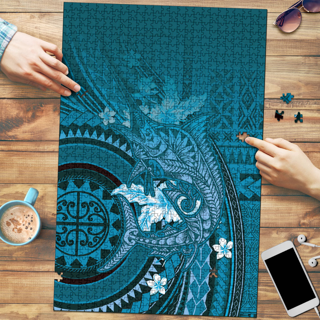 Samoa Tatau Marlin Puzzle With Siapo Motifs Teal LT05 Teal - Polynesian Pride