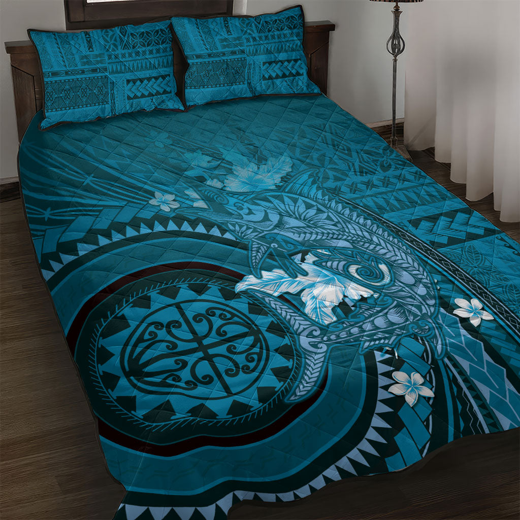 Samoa Tatau Marlin Quilt Bed Set With Siapo Motifs Teal LT05 Teal - Polynesian Pride