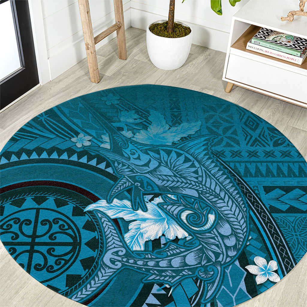 Samoa Tatau Marlin Round Carpet With Siapo Motifs Teal LT05 Teal - Polynesian Pride