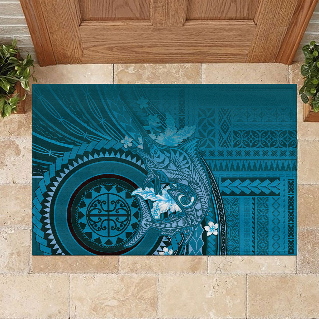 Samoa Tatau Marlin Rubber Doormat With Siapo Motifs Teal LT05 Teal - Polynesian Pride