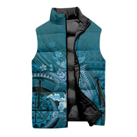 Samoa Tatau Marlin Sleeveless Puffer Jacket With Siapo Motifs Teal LT05 - Polynesian Pride