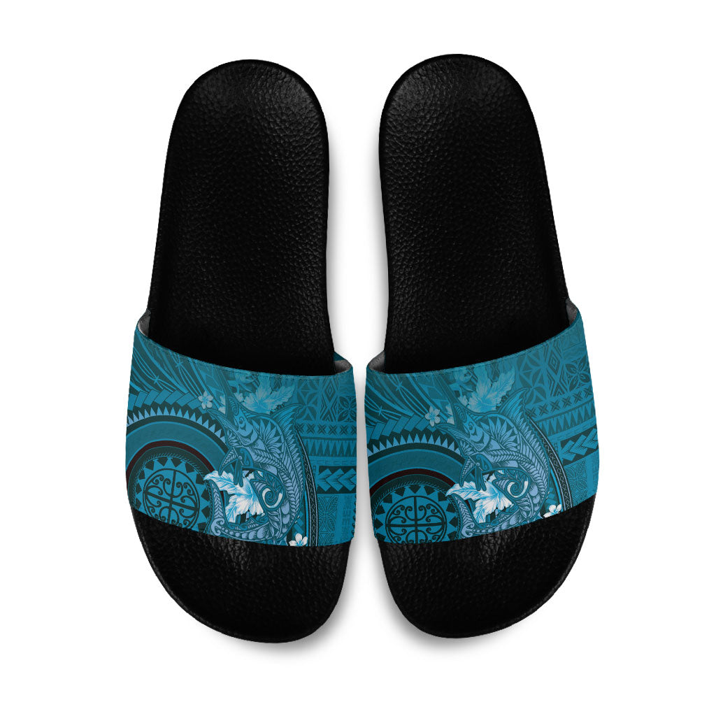 Samoa Tatau Marlin Slide Sandals With Siapo Motifs Teal LT05 Teal - Polynesian Pride