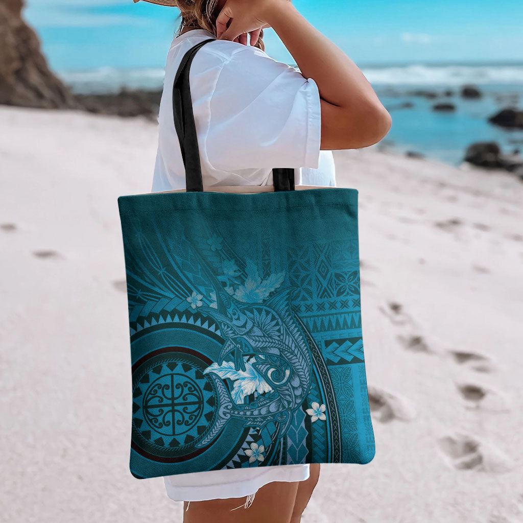 Samoa Tatau Marlin Tote Bag With Siapo Motifs Teal LT05 - Polynesian Pride