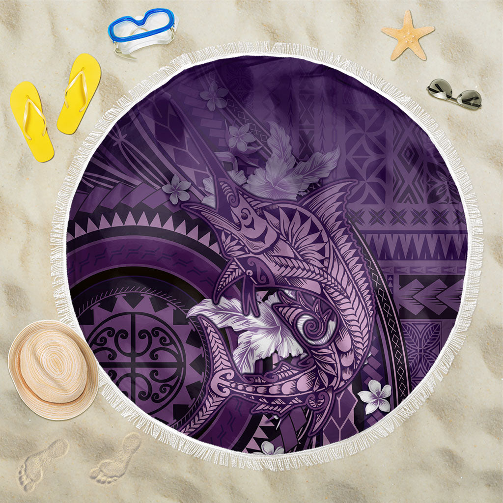 Samoa Tatau Marlin Beach Blanket With Siapo Motifs Violet LT05 One Size 150cm Violet - Polynesian Pride